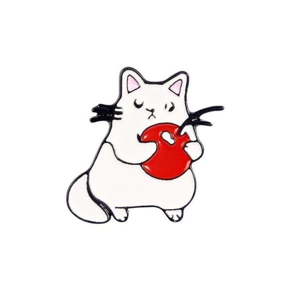 White Cat- Fat Cat -Lazy Cat- Metal Enamel Jacket Lapel Backpack Pins Badges Set - Picture 3 of 5